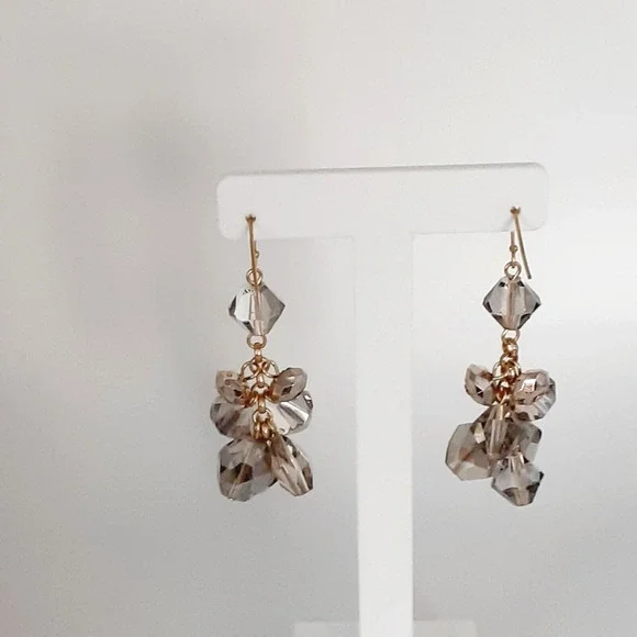Chico's Fina Cluster Smokey Crystal Bead Dangle Earrings Elegant Cha Cha NWT NEW - Picture 4 of 6